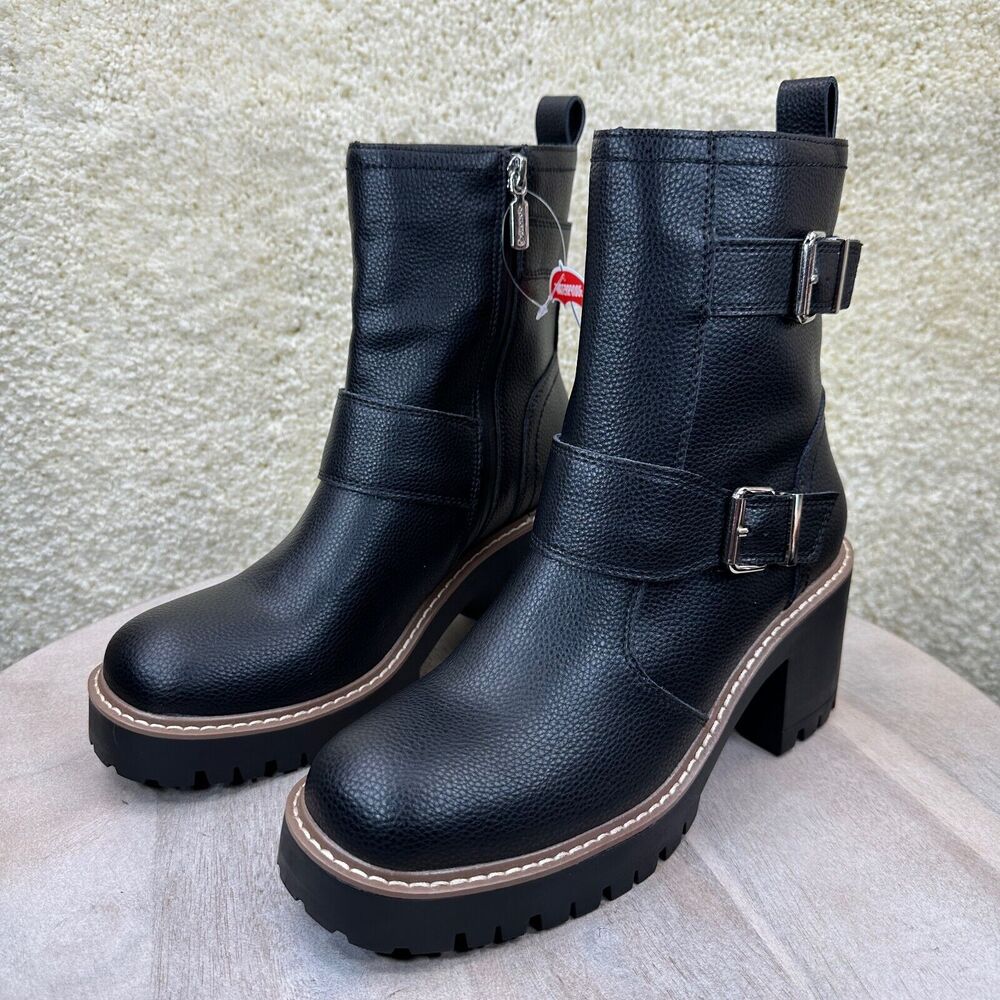 Blondo Reno Womens Size 8.5 Combat Boots Black Waterproof Leather Heel Boots New - Picture 2 of 12